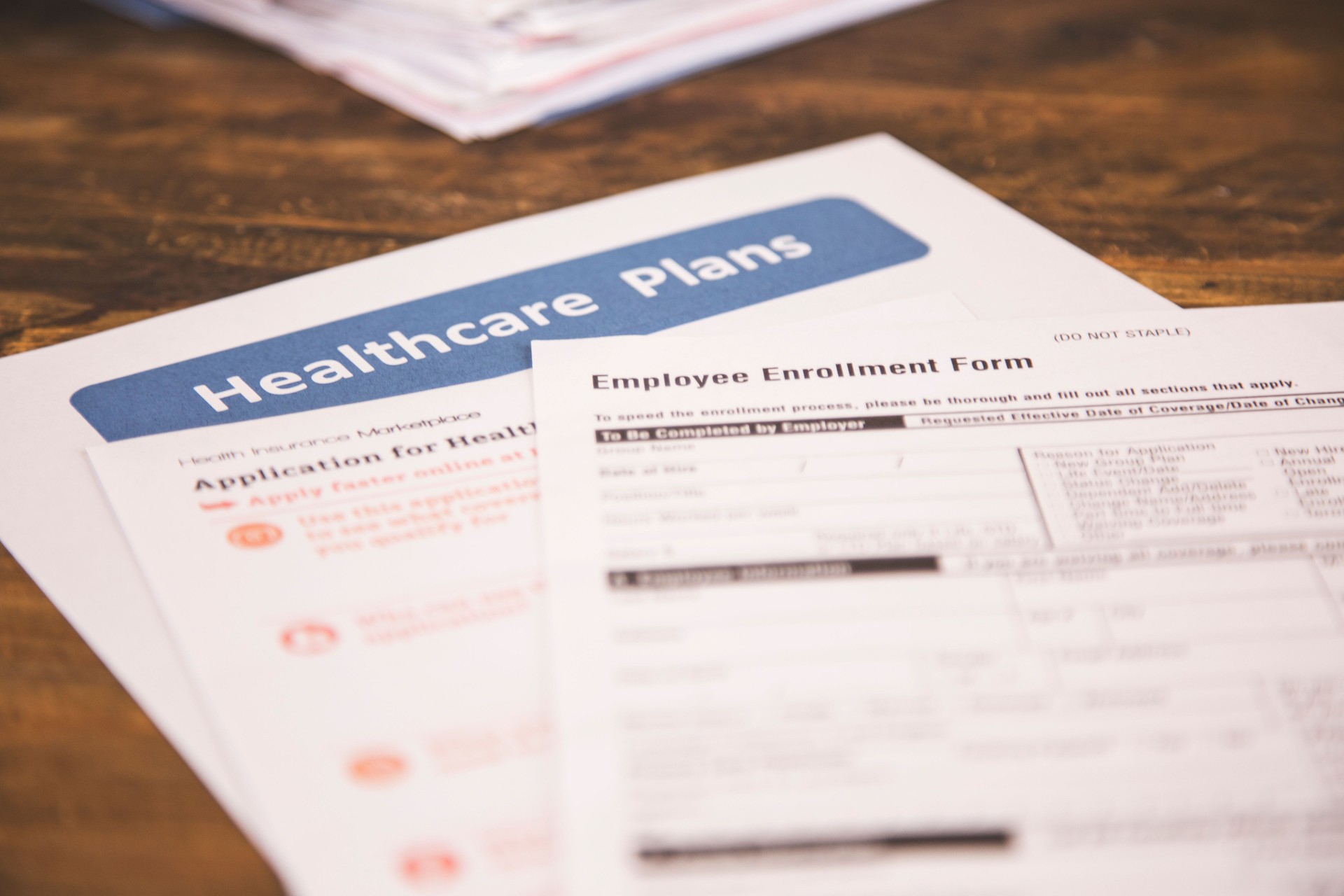 Open enrollment healthcare benefit forms.